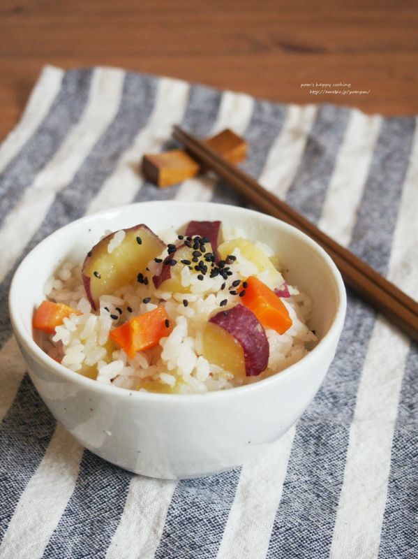 真の実(まのみ)甘金時 と 甘果にんじんの炊き込みご飯