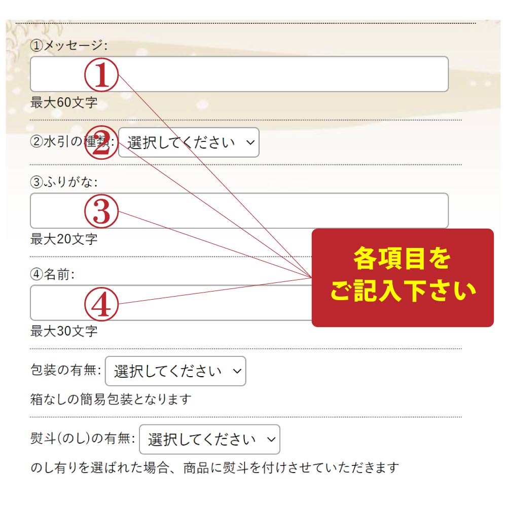 各項目をご記入下さい