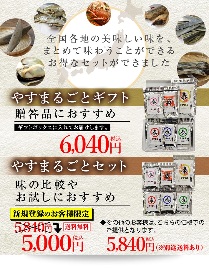 やすまるごとギフトと新規様限定やすまるごとセット